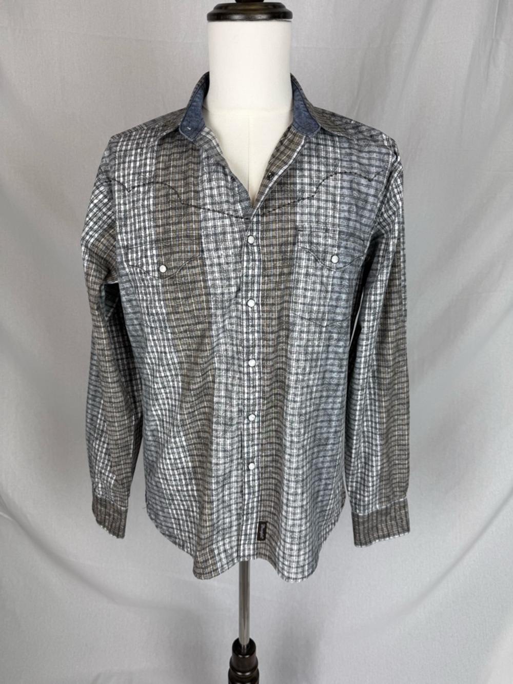 Wrangler Retro Western Shirt Men’s Large Plaid Paisley Snap Button Cotton